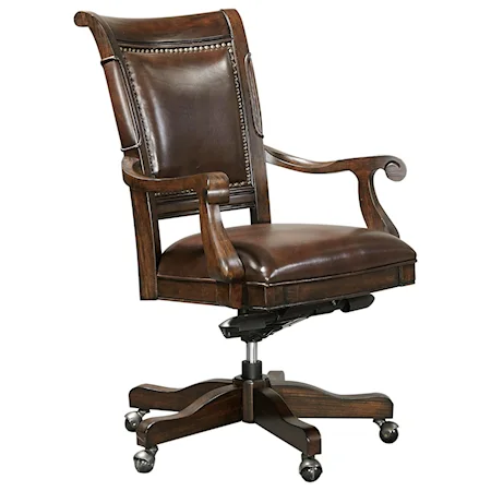 Traditional Swivel Office Chair with Gas Seat Lift and Leather Upholstery
